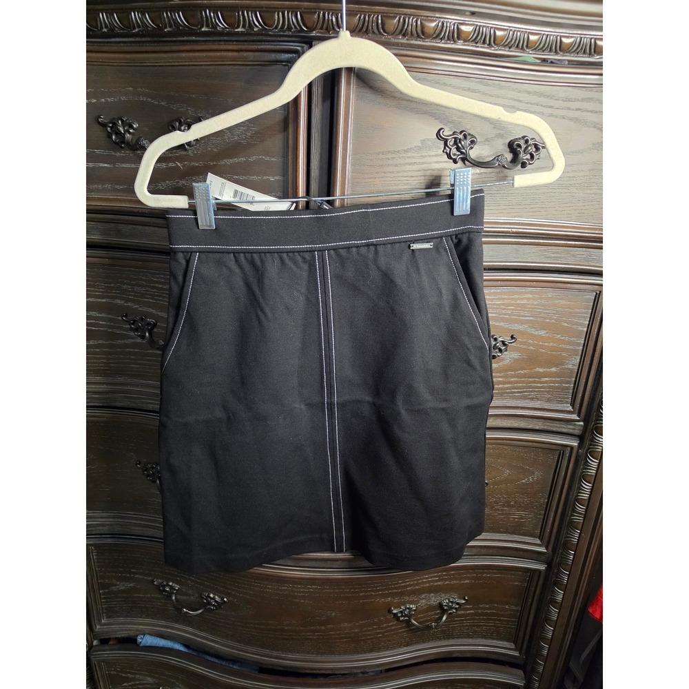 Tahari Womens Black Contrast Stitch Ponte Mini Skirt XS‎ NWT TH21214